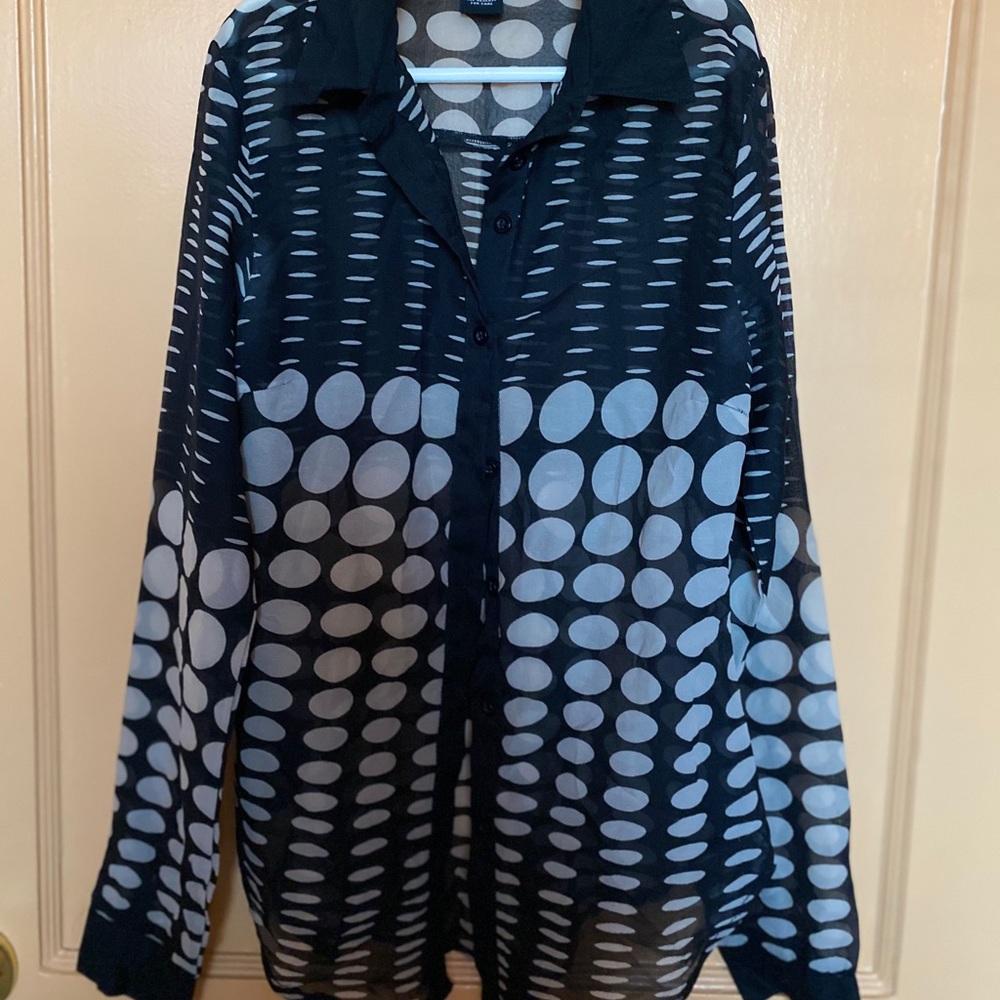Black sheer long sleeve with tan polka dots